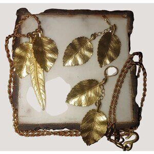 Vintage Kenneth Lane Gold Leaf Necklace & Earrings Set